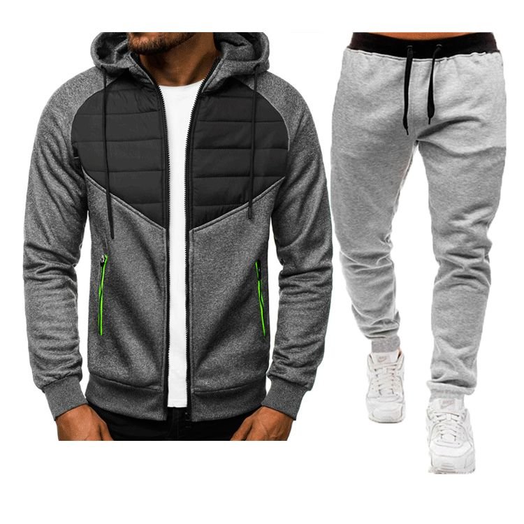 Men Casual Sports Color Matching Long Sleeve Hoodies Trousers Sets