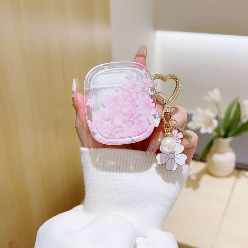 Women Fashion Transparent Cherry Blossom Apple Bluetooth Headset Protective Case