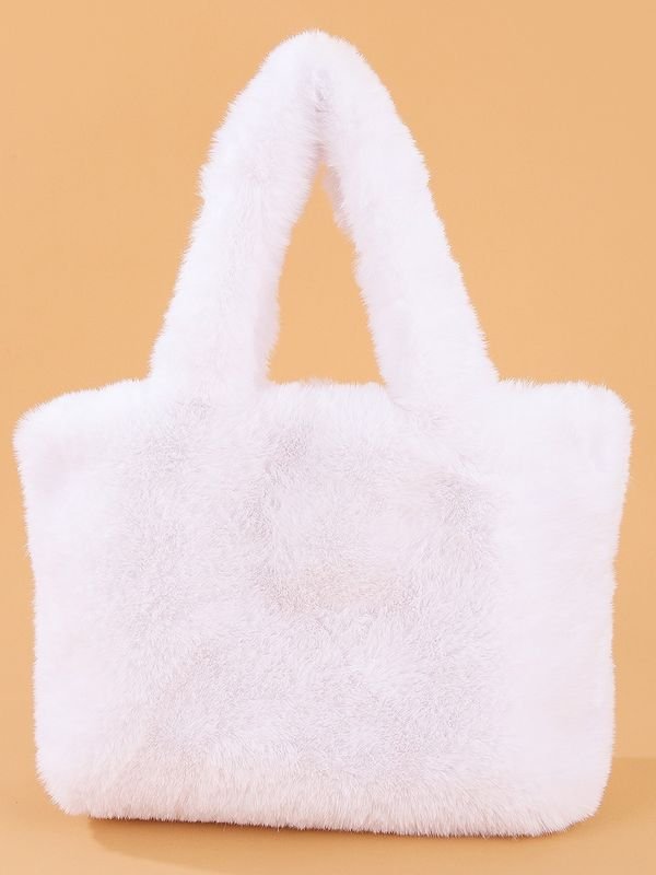 Women Fashion Solid Color Plush Square Handle Bag