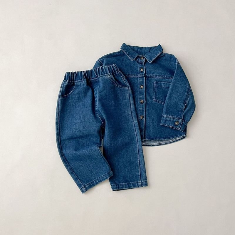 Girl'S Fashion Solid Color Denim Two-Piece Set