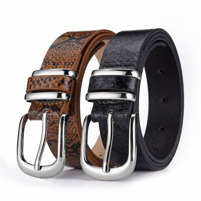 Women Fashion Vintage Snake Print Pin Buckle PU Belt