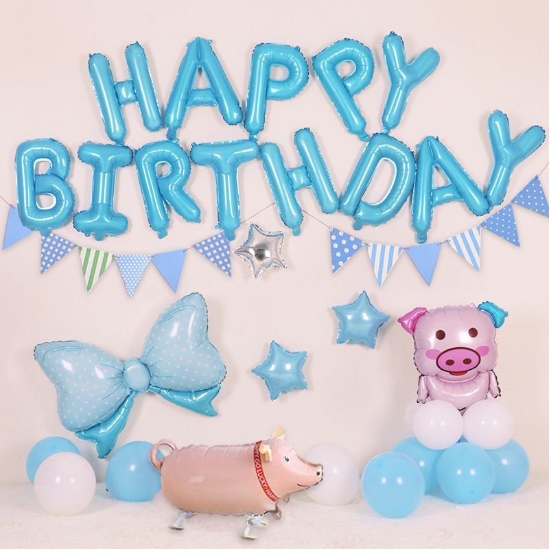 Simple Creative Birthday Party Venue Layout Cartoon Piggy Unicorn Aluminum Film Balloon Set