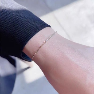 Women Simple Fashion Sterling Silver Rhinestone Chain Bracelet