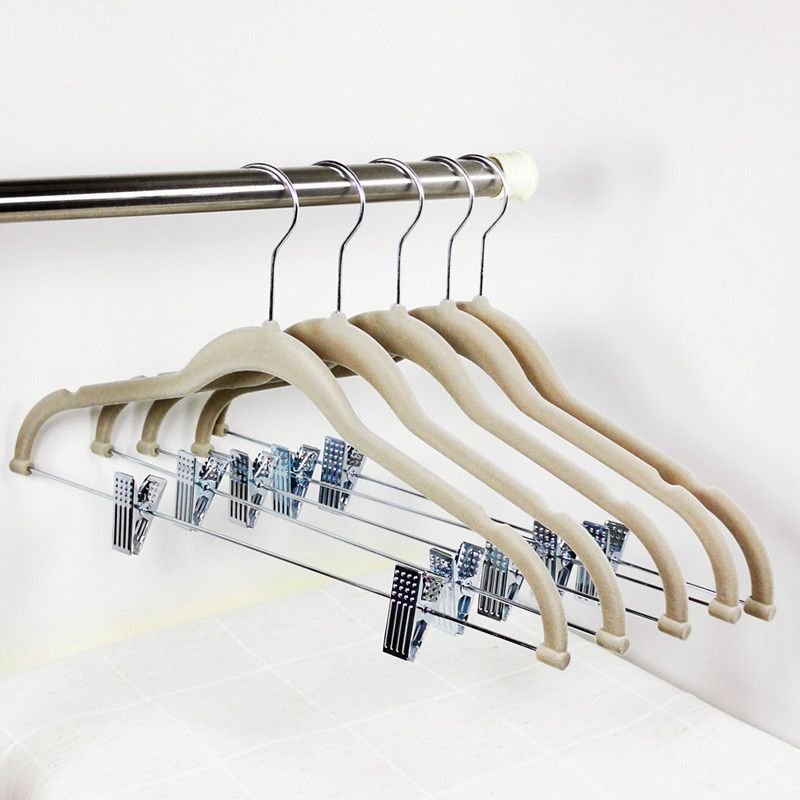 Home Multi-Functional Flocking Pants Rack With Hardware Clip Hanger 10 Pcs-Set