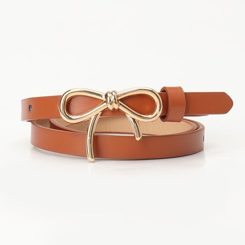Women Simple Sweet Alloy Bow Buckle PU Belt