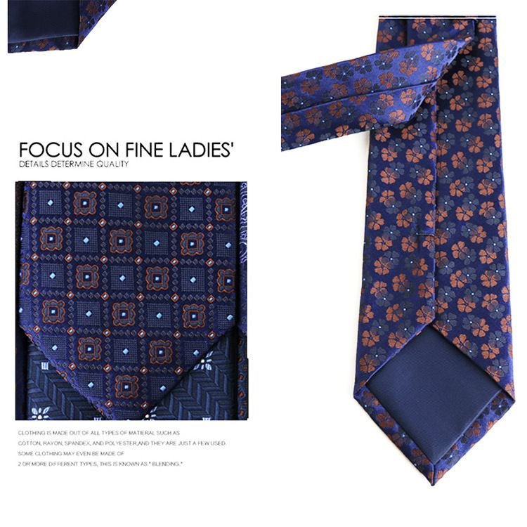 Men Business Blue Series Polka Dot And Flower Printed Tie