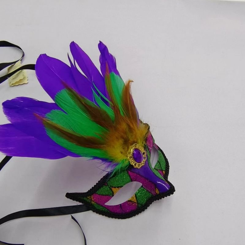 Mardi Gras Purple Green Feather Party Mask