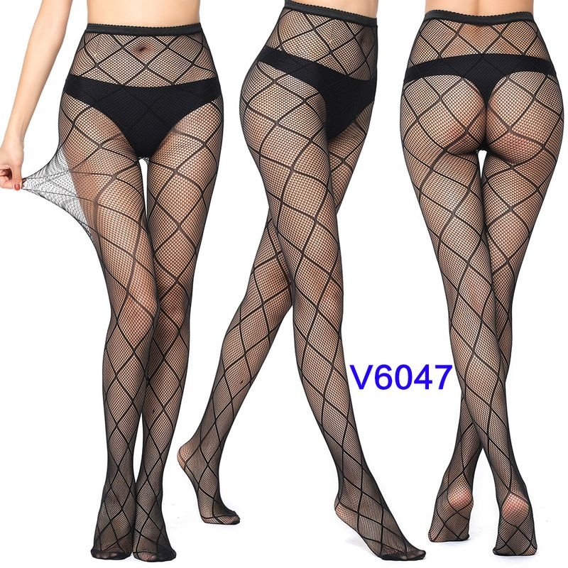 Women Fashion Sexy Jacquard Fishnet Bow Rhomboid Silk Stockings