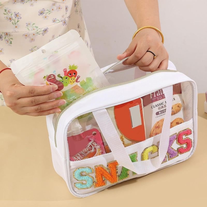 Fashion Transparent Pvc Embroidery Letter Cosmetic Bag