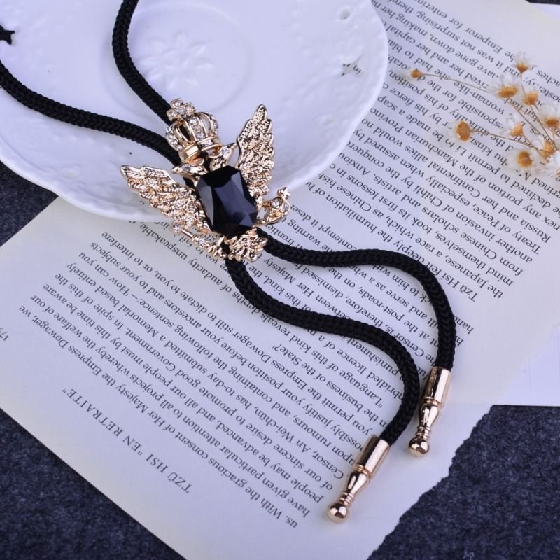 Men Double Eagle Crown Inlaid Agate Collar Necklace Bolo Tie