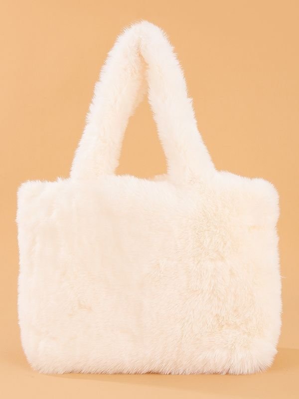 Women Fashion Solid Color Plush Square Handle Bag