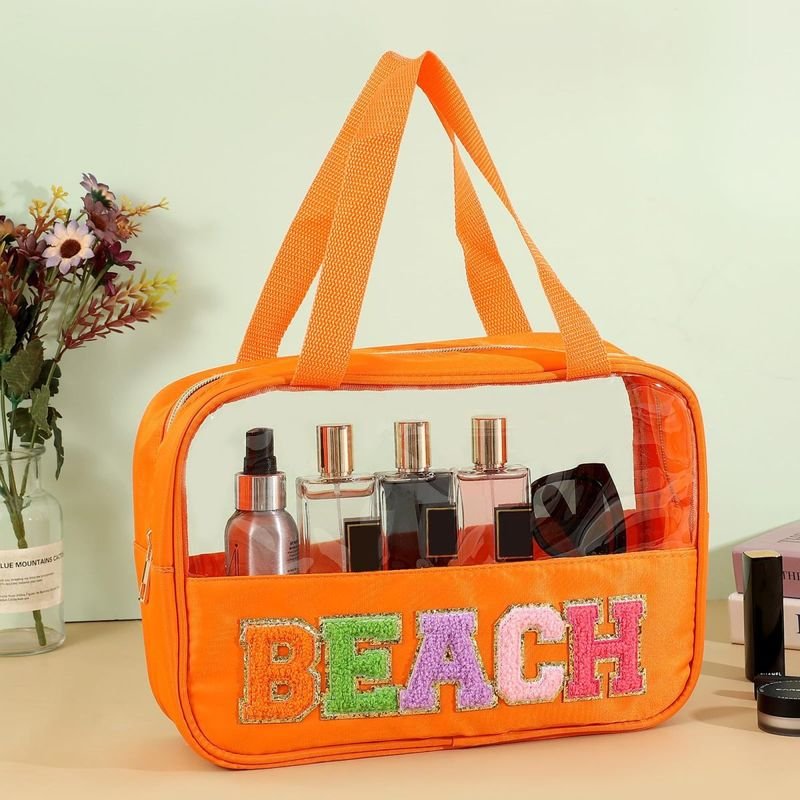 Fashion Transparent Pvc Embroidery Letter Cosmetic Bag