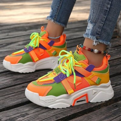 Women Fashion Plus-Size Color Block Lace-Up Thick-Soled Sneaker