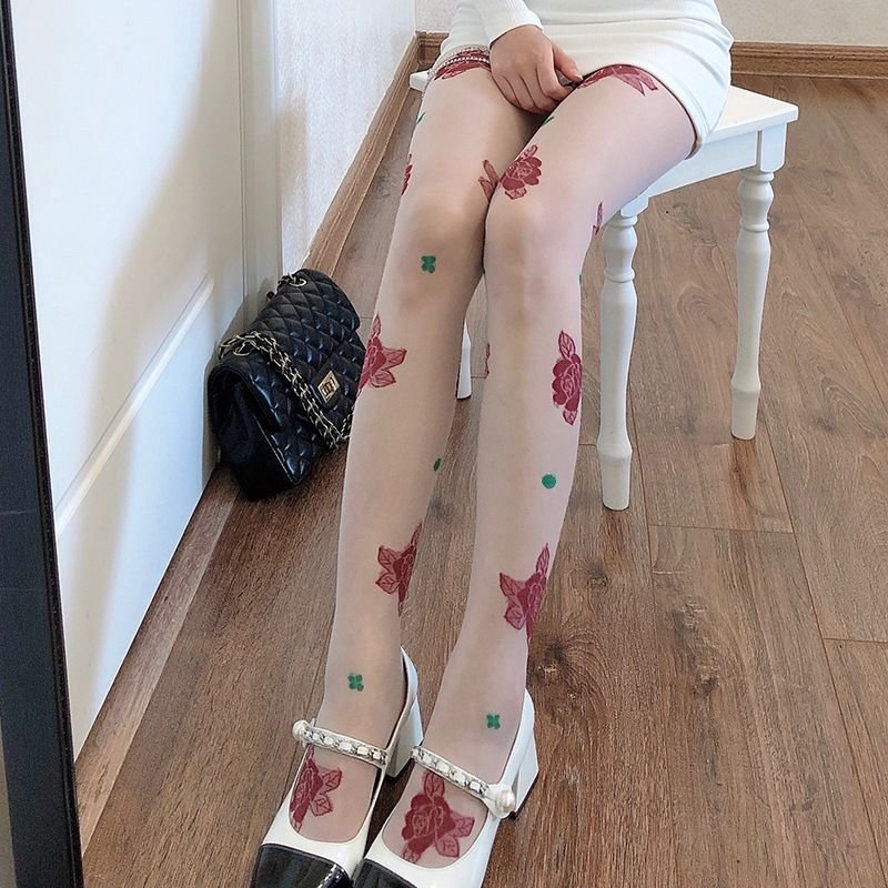 Women Spring Sexy Flower Printed Stockings