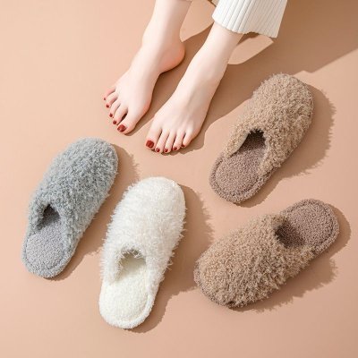 Autumn Winter Women Fashion Solid Color Plush Plus Size Home Slippers