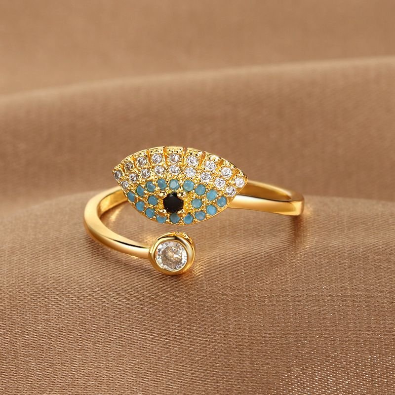 Women Simple Devil Eye Rhinestone Opening Ring