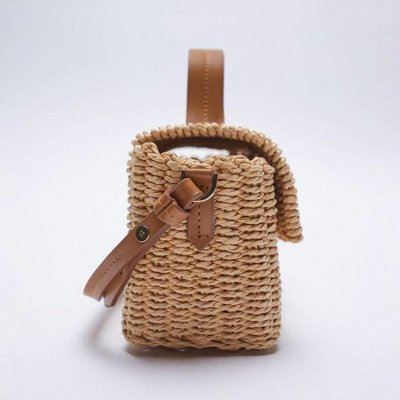 Women Casual Flap Buckle Weave Design Straw Crossbody Bag