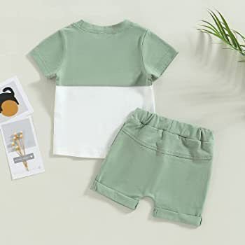 Toddlers Newborn Baby Fashion Boys Casual Basic Short Sleeve Color Blocking T-Shirt And Shorts 2pcs Set