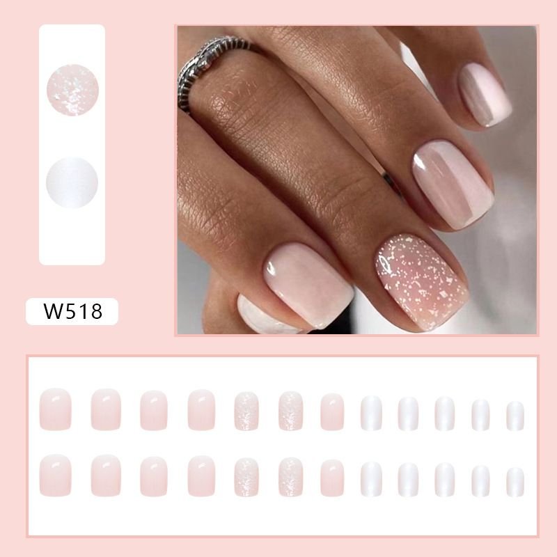 Short Pink Tender Gentle Girl Glitter Pearlescent Nail Art