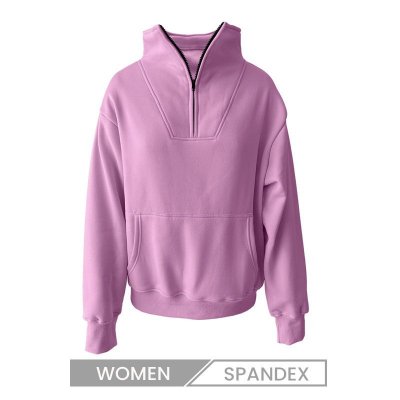 Autumn And Winter Stand Collar Solid Color Pocket Half Zipper Women Casual Loose Sweatshirt Custom