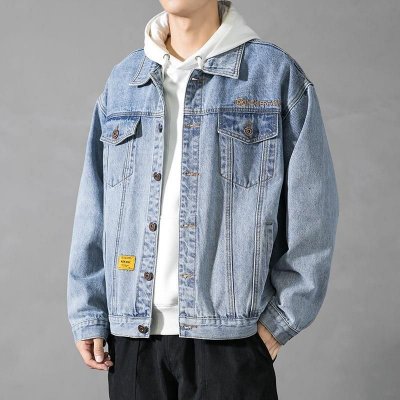 Men Fashion Casual Plus Size Long Sleeve Lapel Denim Jacket