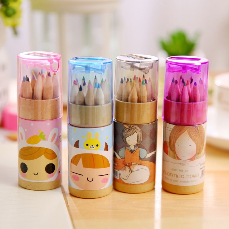 12pcs Colored 2B Pencil Set With Sharpener Cap