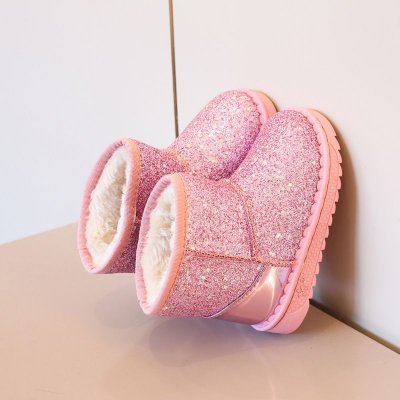 Kids Girls Autumn Winter Fashion Casual Cute Sequins Round-Toe Flats Slip On Platform Shoes Snow Ankle Boots