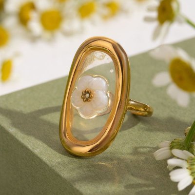 Women Fashion Stainless Steel Floral Opening Ring