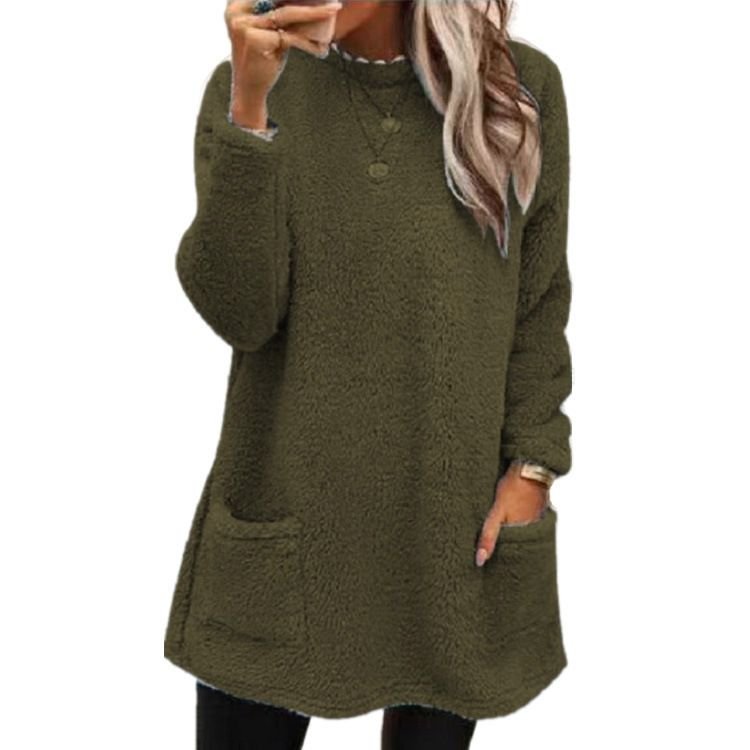 Autumn Winter Women Loose Solid Color Plush Long Sleeve Sweatshirt