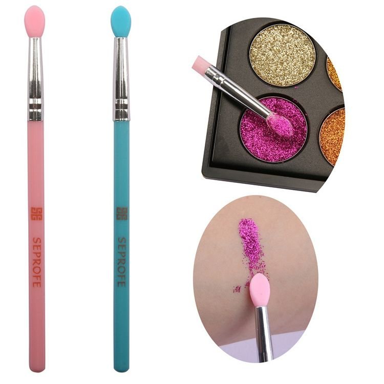 Soft Silicone Head Plastic Handle Eye Shadow Lip Applicator Brush Tool