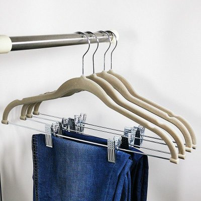 Home Multi-Functional Flocking Pants Rack With Hardware Clip Hanger 10 Pcs-Set