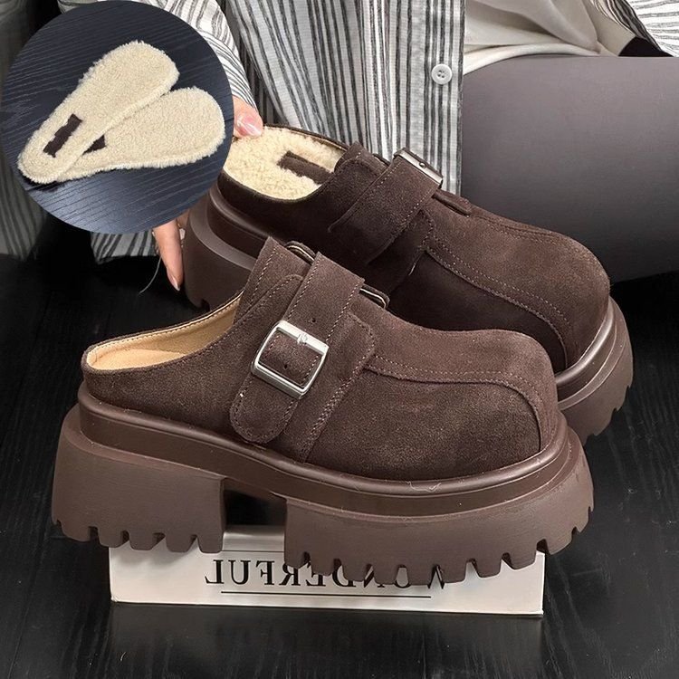 Autumn Winter Women Fashion Retro Platform Birkenstocks Cover Toe Slip-On Muller Shoes