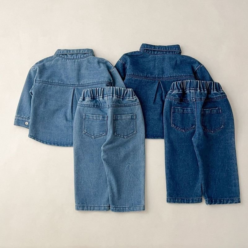 Girl'S Fashion Solid Color Denim Two-Piece Set