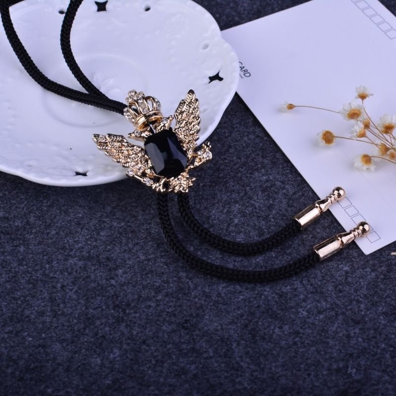 Men Double Eagle Crown Inlaid Agate Collar Necklace Bolo Tie
