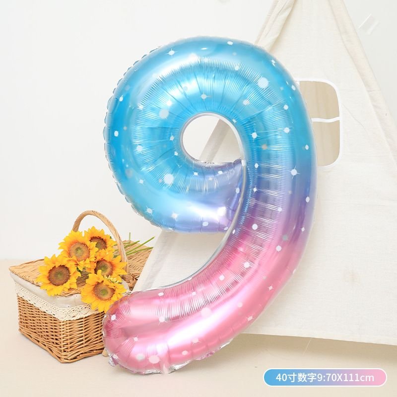 40 Inch Dream Starry Sky Gradient 0-9 Aluminum Film Digital Balloon Birthday Party Venue Decoration