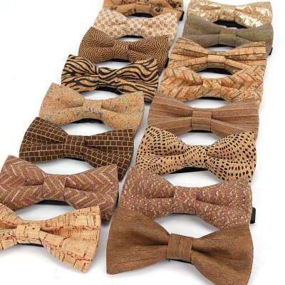 Men Retro Striped and Plaid Printed Cork Suit Bow Tie