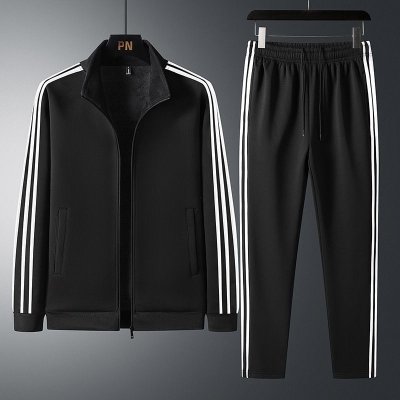 Men Autumn Fashion Leisure Sports Stripe Plus Size Long Sleeve Cardigan Sweatshirts Trousers Sets