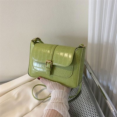 Fashion Solid Color Stone Pattern Flap Shoulder Bag