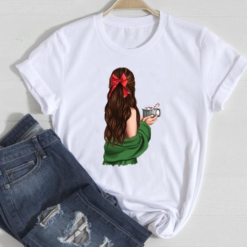 Happy Christmas Crewneck Letter Short-Sleeved Women Loose T-Shirt