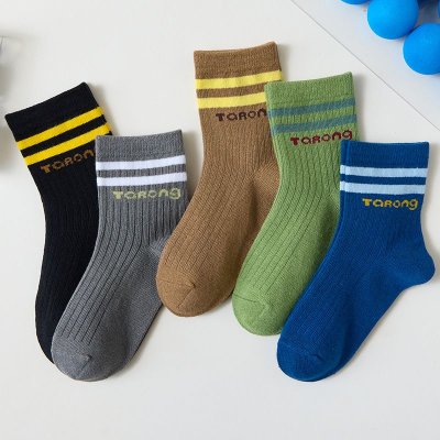 Kids Boys Girls Cute Basic Stripe Alphabet Mid-Calf Socks