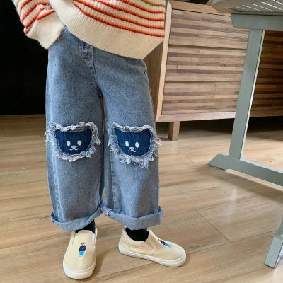 Children Kids Baby Fashion Girls Cartoon Cat Denim Jeans