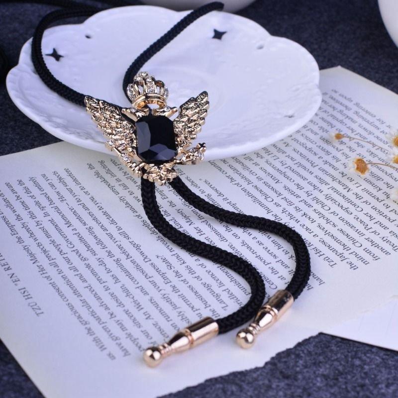 Men Double Eagle Crown Inlaid Agate Collar Necklace Bolo Tie