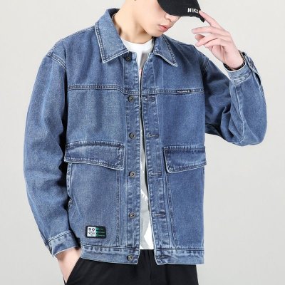 Men Spring Autumn Fashion Casual Versatile Plus Size Long Sleeve Lapel Denim Jacket