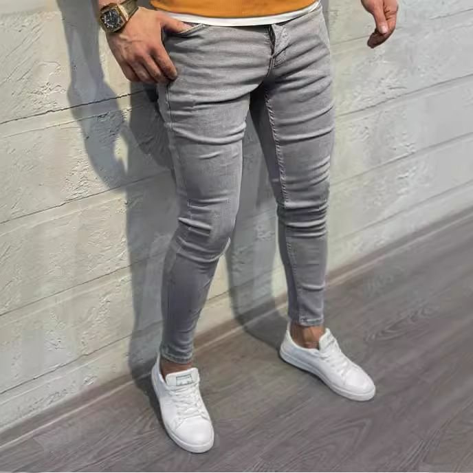 Men Fashion Casual Basic Solid Color Tight Stretch Jeans