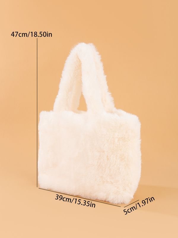 Women Fashion Solid Color Plush Square Handle Bag