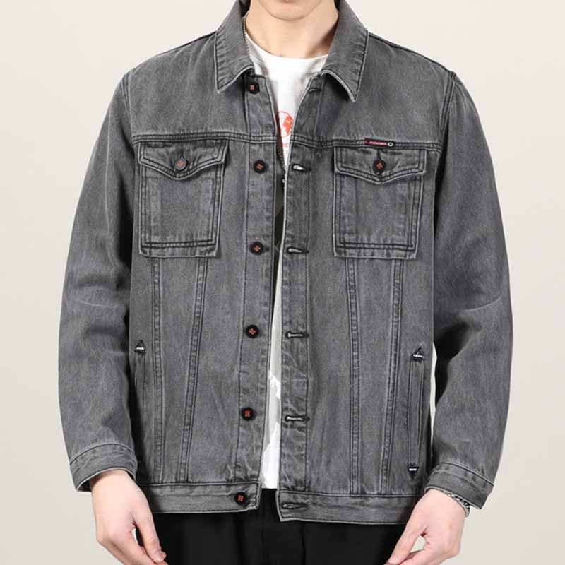 Men Fashion Casual Plus Size Loose Long Sleeve Lapel Denim Jacket