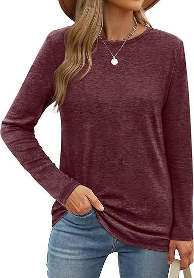 Summer Women Casual Solid Color Round Neck Long Sleeve Blank T-Shirt