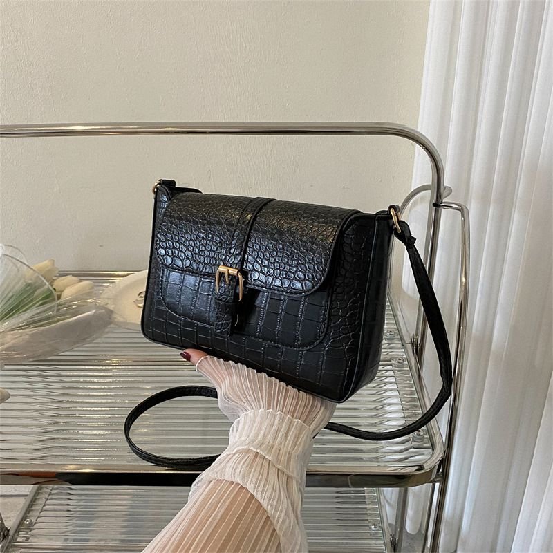 Fashion Solid Color Stone Pattern Flap Shoulder Bag