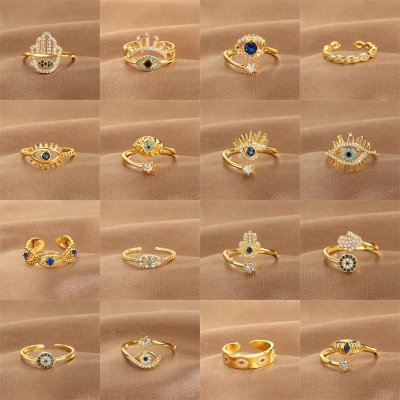 Women Simple Devil Eye Rhinestone Opening Ring