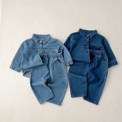 Girl'S Fashion Solid Color Denim Two-Piece Set